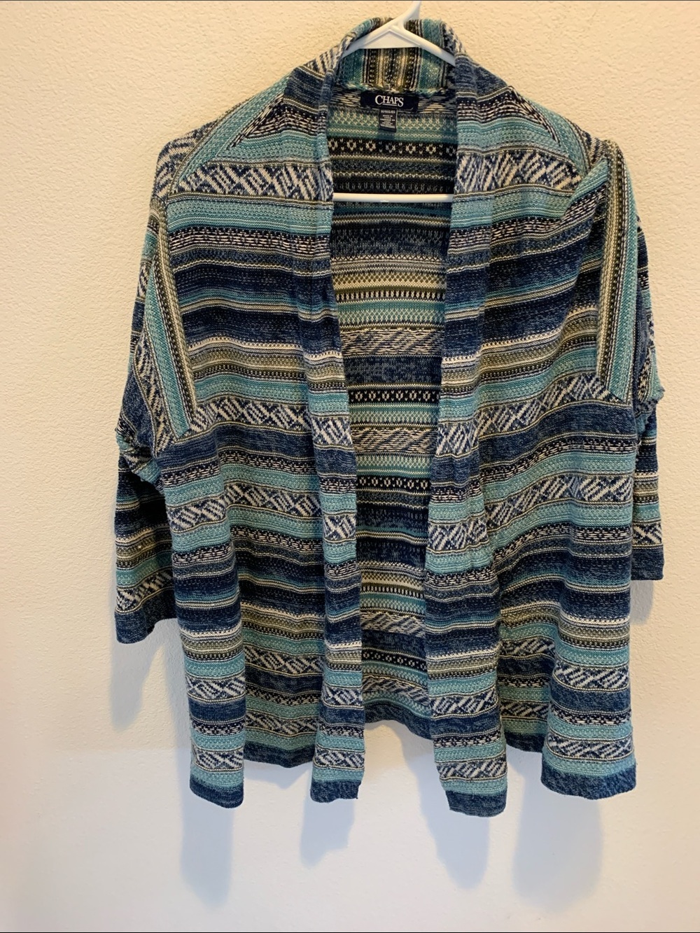Chaps Teal, Navy & Cream Striped Open-Front Cardigan 1X​
